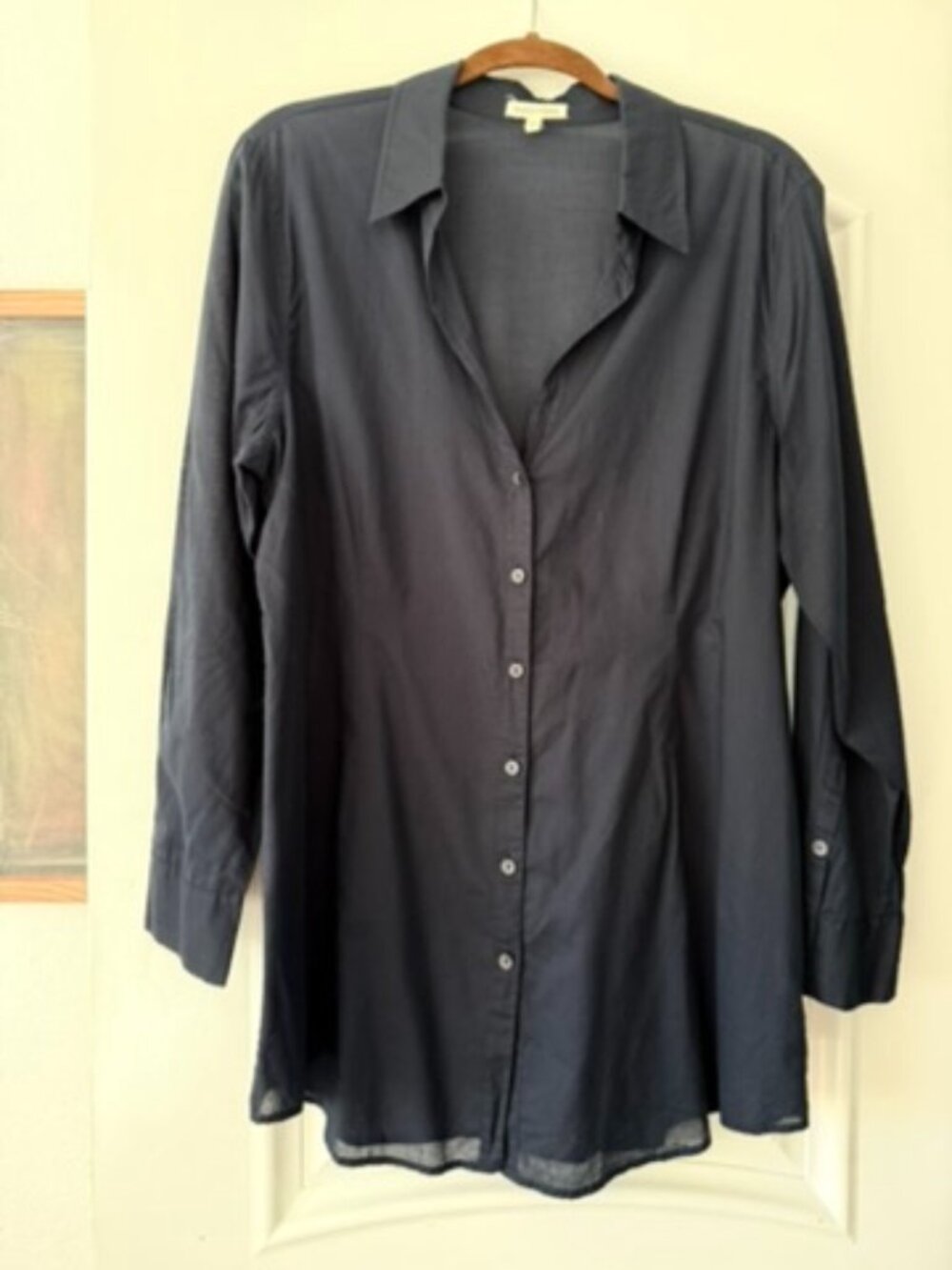 EILEEN FISHER ORGANIC COTTON NAVY BLUE BLOUSE SIZE XL